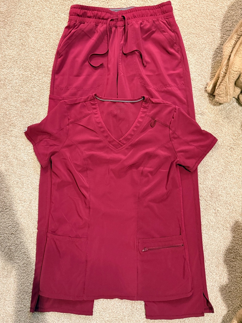 Wine/Burgundy Scrub Set - XS Top & XS Drawstring Pants